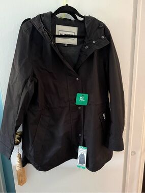 Hunter Black Hooded Rain Trench Coat